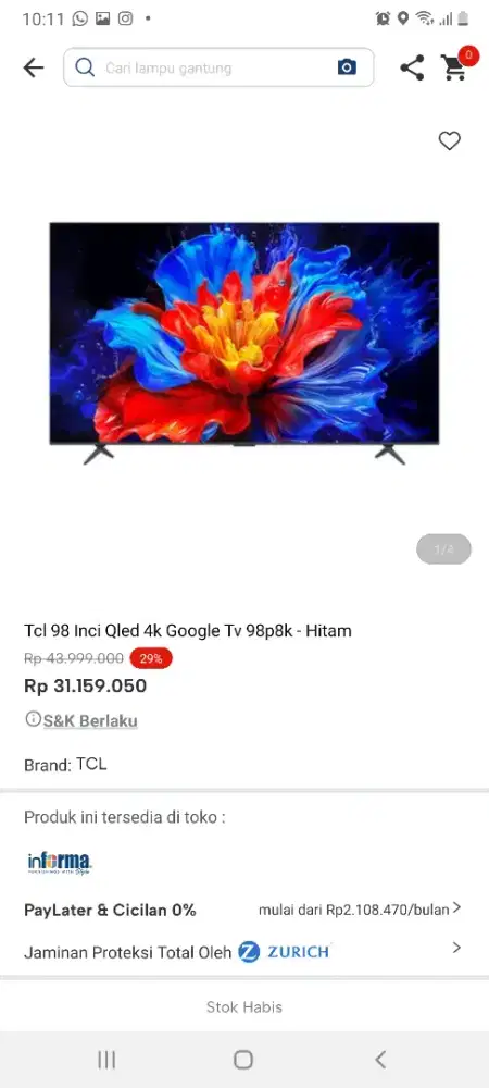 Tcl qled 98inch google tv