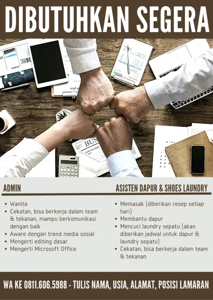 Dibutuhkan 1 orang ADMIN