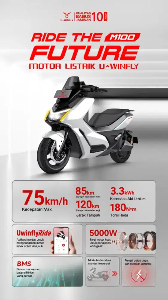 Uwinfly M100 motor listrik dengan batrei litihum