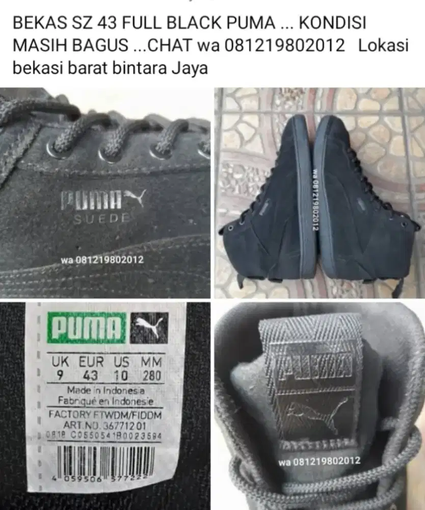 SZ 43 PUMA HITAM HIGH ORISINIL