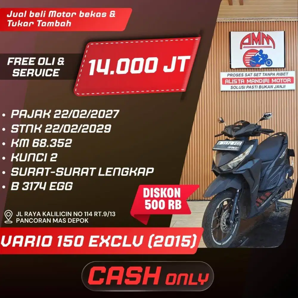 VARIO 150 EXCLSV TH 2015 PAJAK ON BISA CASH/TT/BAYAR PAKAI CC/PAYLATER
