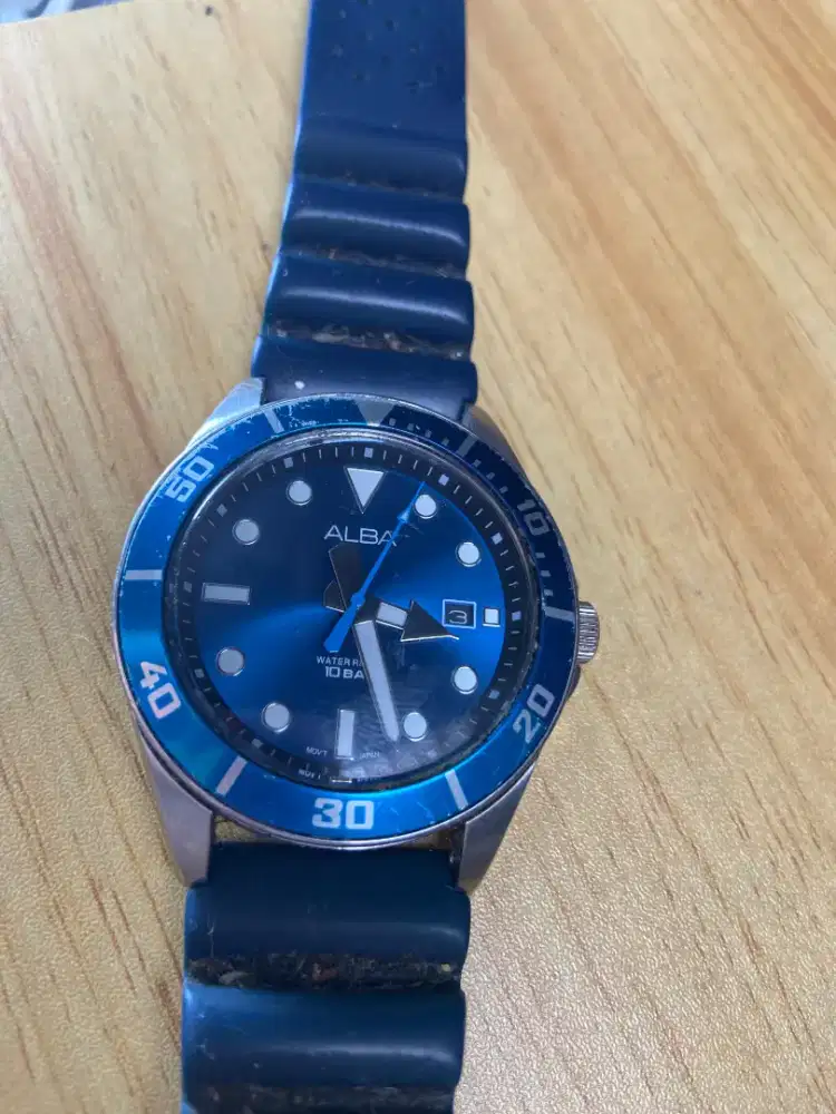 Jam Tangan Analog Original ALBA Silver Blue Rubber Strap