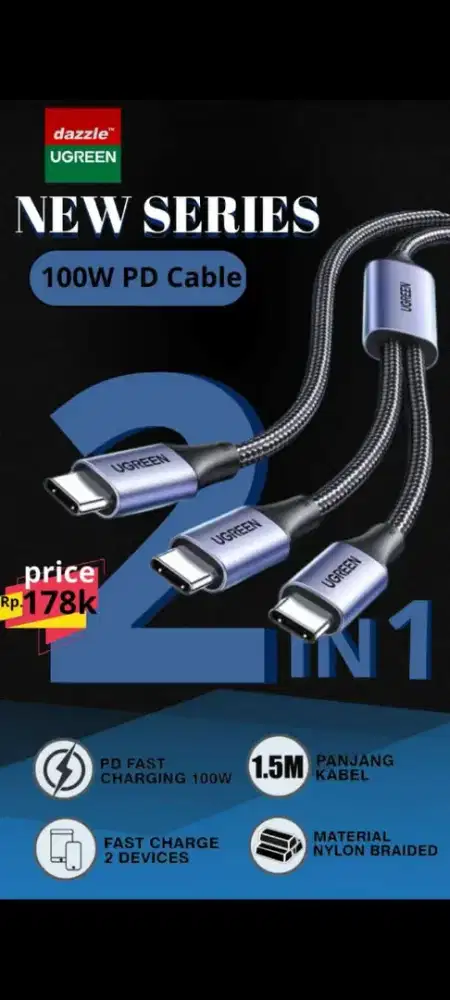 Ugreen kabel data type C to double type C 100W