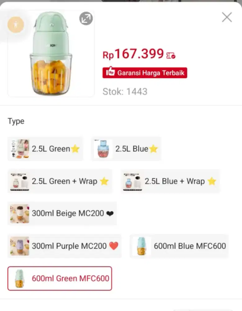 Food Chopper kaca MPASI penggiling daging ayam buah