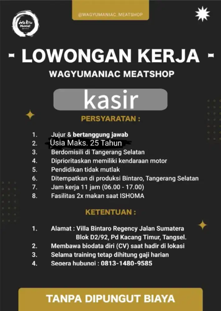 URGEN DIBUTUHKAN KASIR TOKO