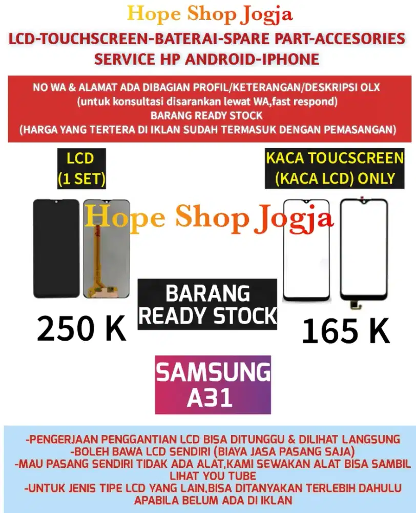 Service HP-Ganti Touchscreen-Baterai/LCD Samsung A31