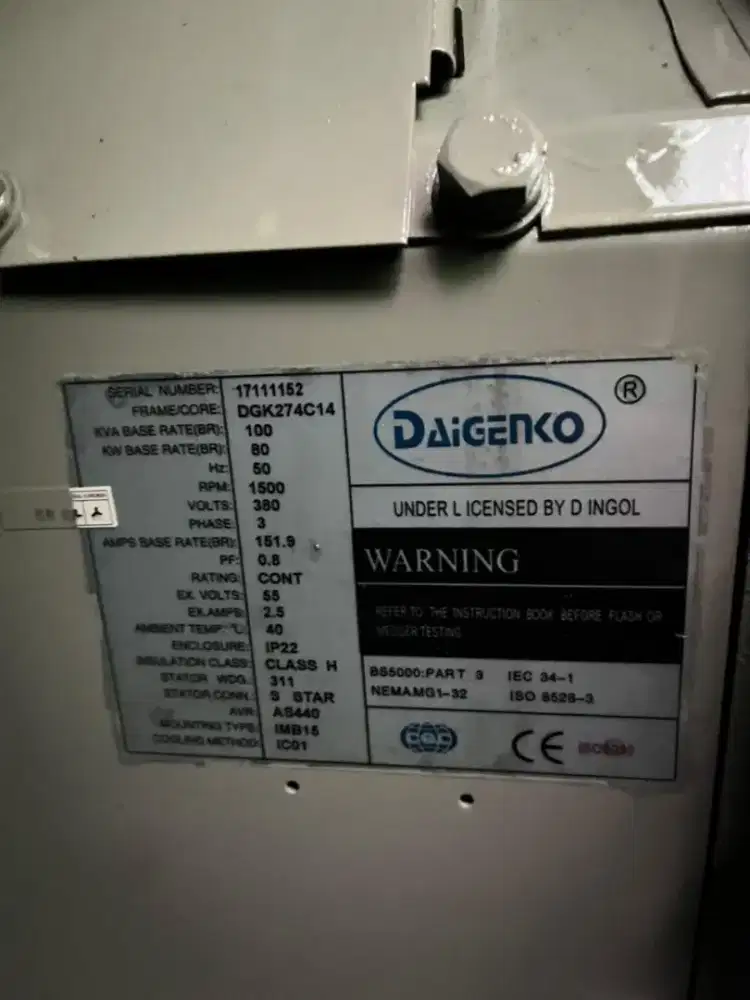 Dijual Genset kps.  100  merek Mitsubishi