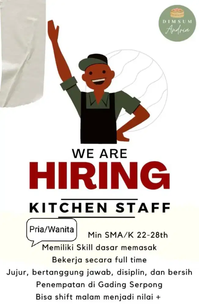 Dibutuhkan kitchen staff area gading serpong
