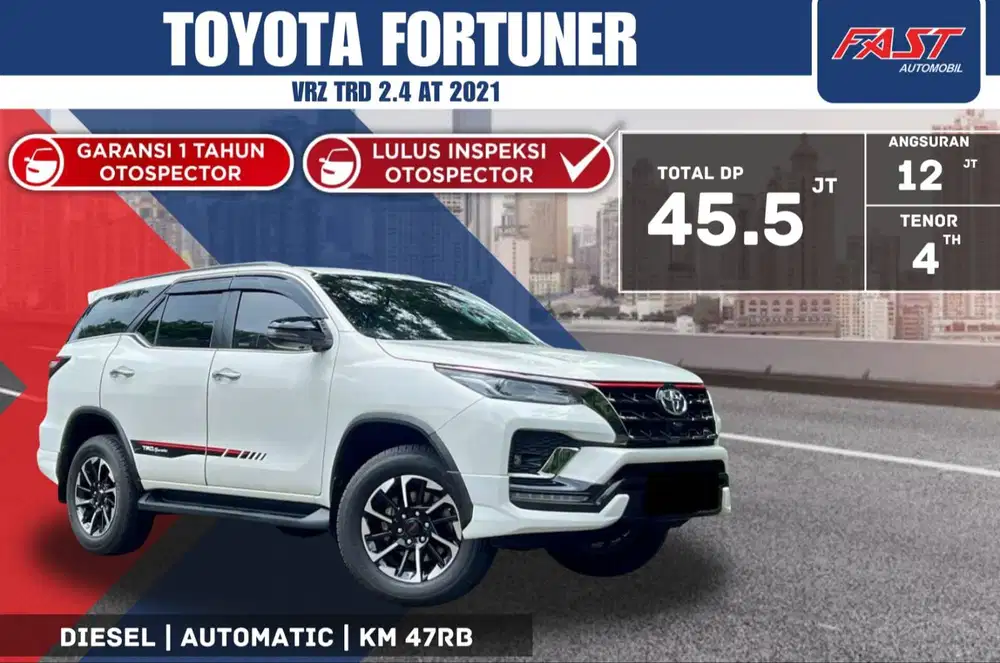 TOYOTA FORTUNER VRZ TRD 2021 2.4 KM.47RB NOPOL B GANJIL PAJAK PANJANG