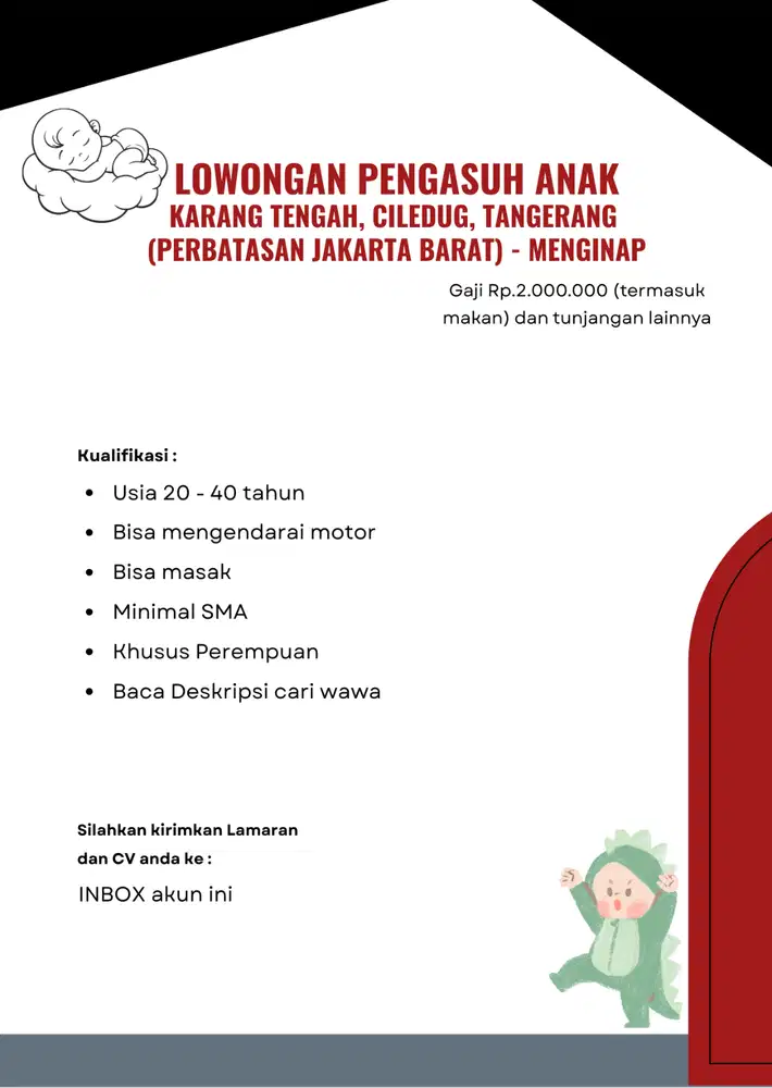 Lowongan Pengasuh Anak 1,5 Tahun Tinggal Dalam