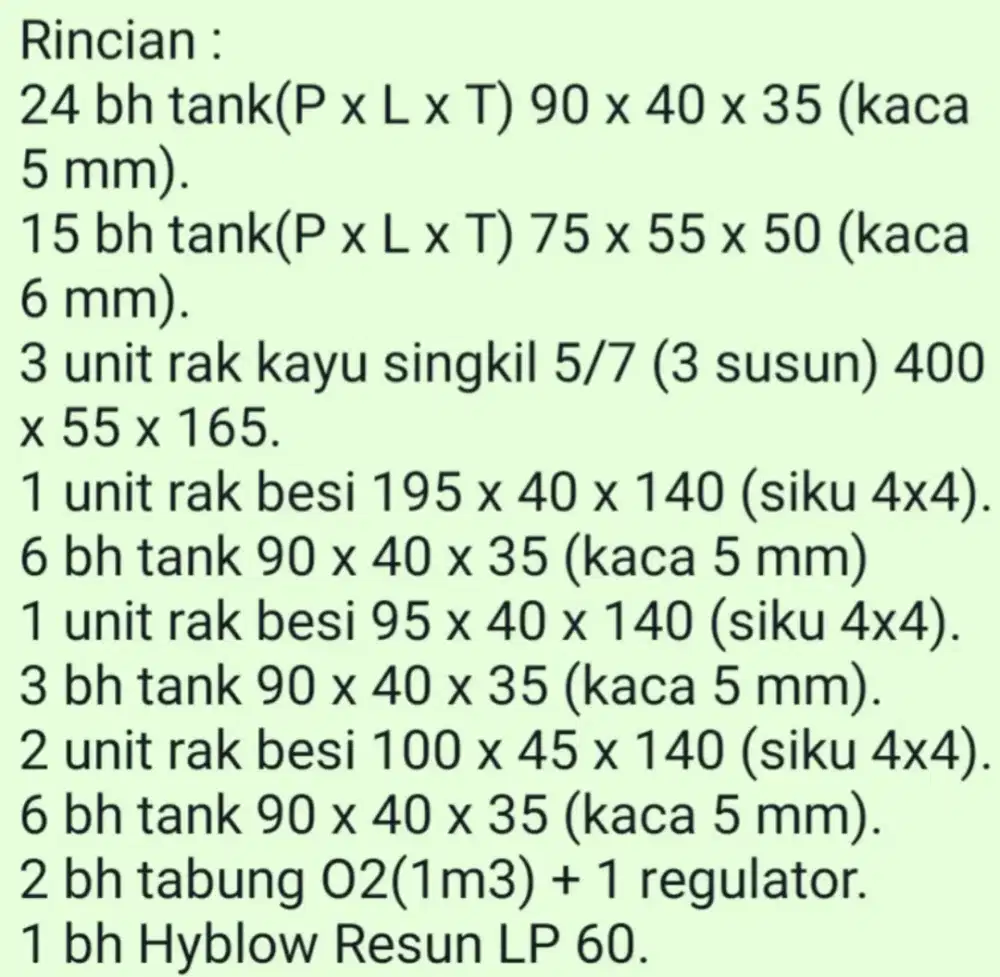 Aquarium bekas dan alat dijual borong