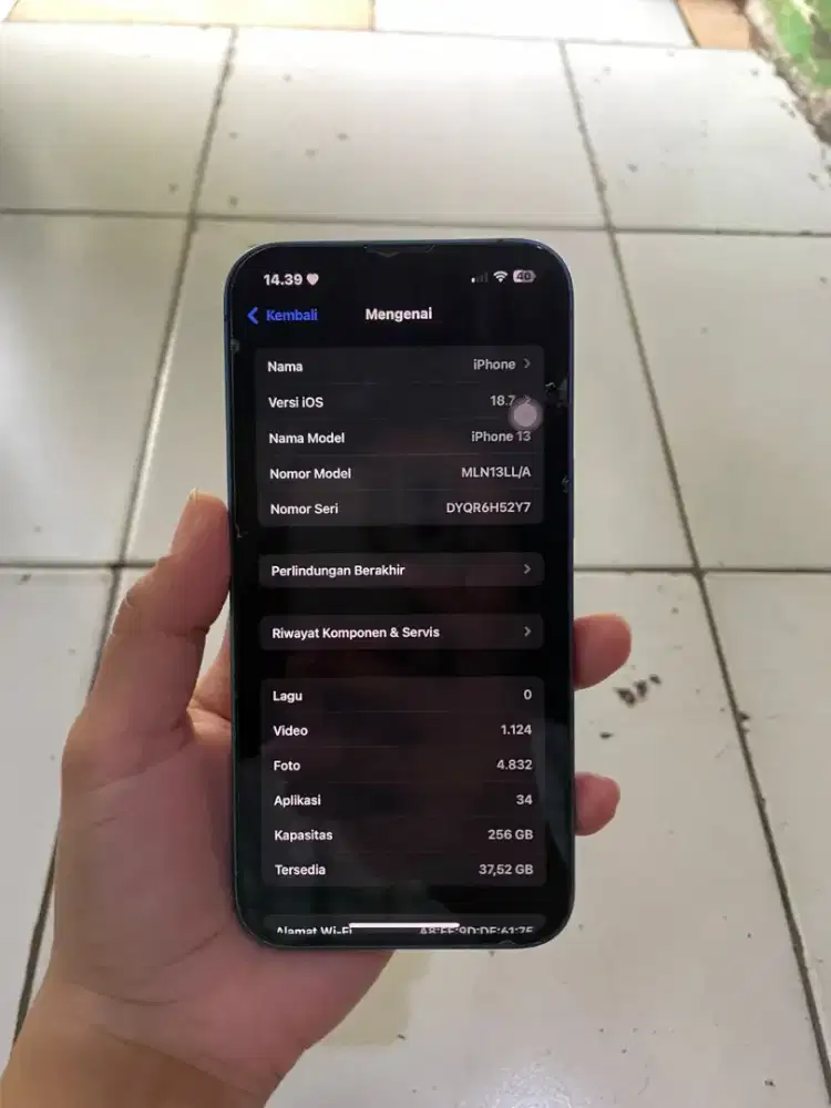 Iphone 13 
Internal 256 GB
Ex.Inter LL/A Resmi
Versi IOS 18.7