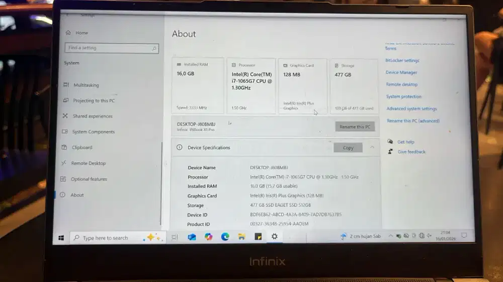 Infinix INBook X1 Pro i7 | RAM 16GB | SSD 512GB | Siap Pakai