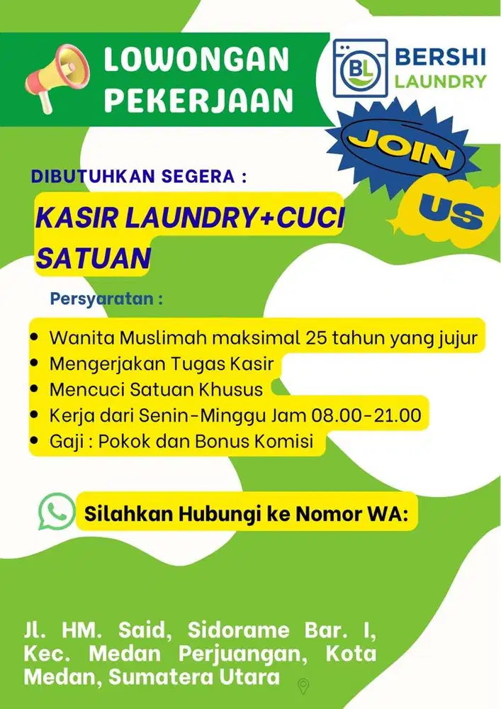 LOWONGAN KERJA KASIR DAN KARYAWAN PRODUKSI LAUNDRY MEDAN