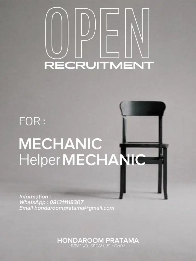 Lowongan kerja mekanik dan helper mekanik bengkel mobil honda