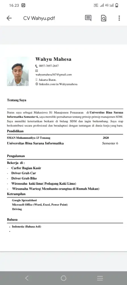 Ingin cari kerja supir