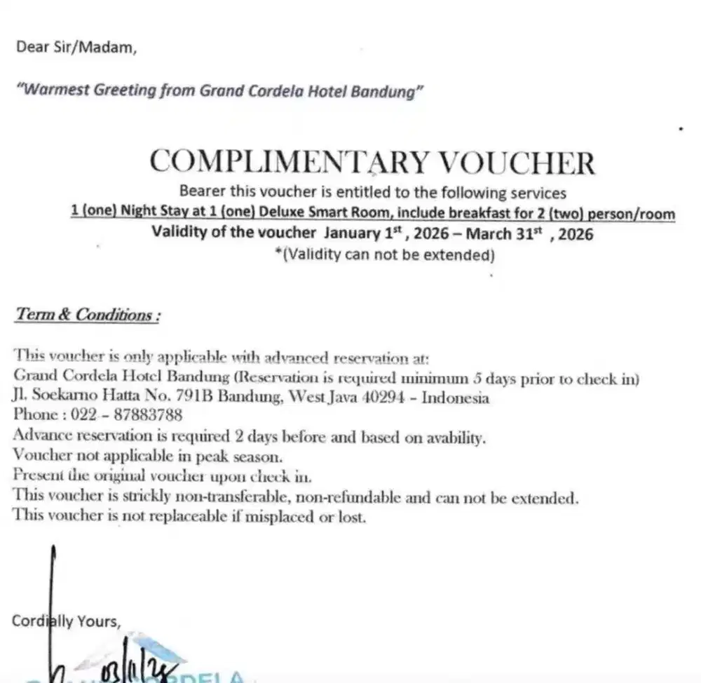 Voucher Grand Cordella Bandung