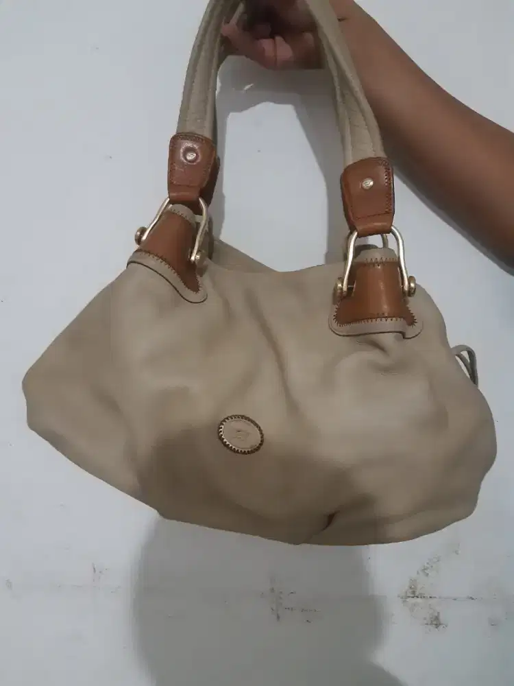 BRAUN BUFFEL HOBO BAG KREM VINTAGE FULL LEATHER ORI