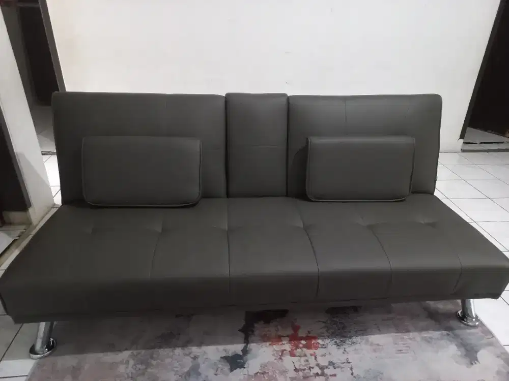Sofa Bed Kulit Informa Geni with Console (Abu-abu) - Mulus & Nyaman