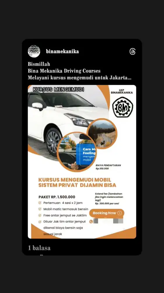 Kursus Stir Mengemudi Mobil Antar jemput Private