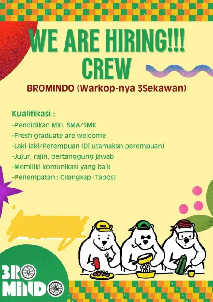 Dicari Karyawan untuk Bromindo (Warmindo)