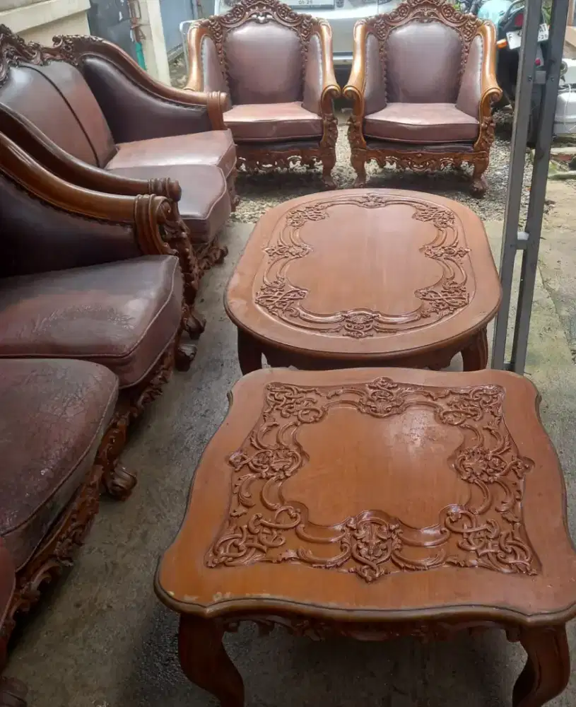 Dijual set sofa 2+2 kayu jati asli