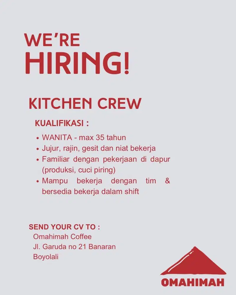 LOKER KHUSUS WANITA UNTUK DAPUR