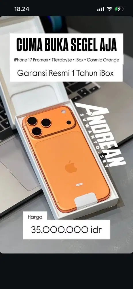 Iphone 17 promax 1tb ibox orange buka segel aja