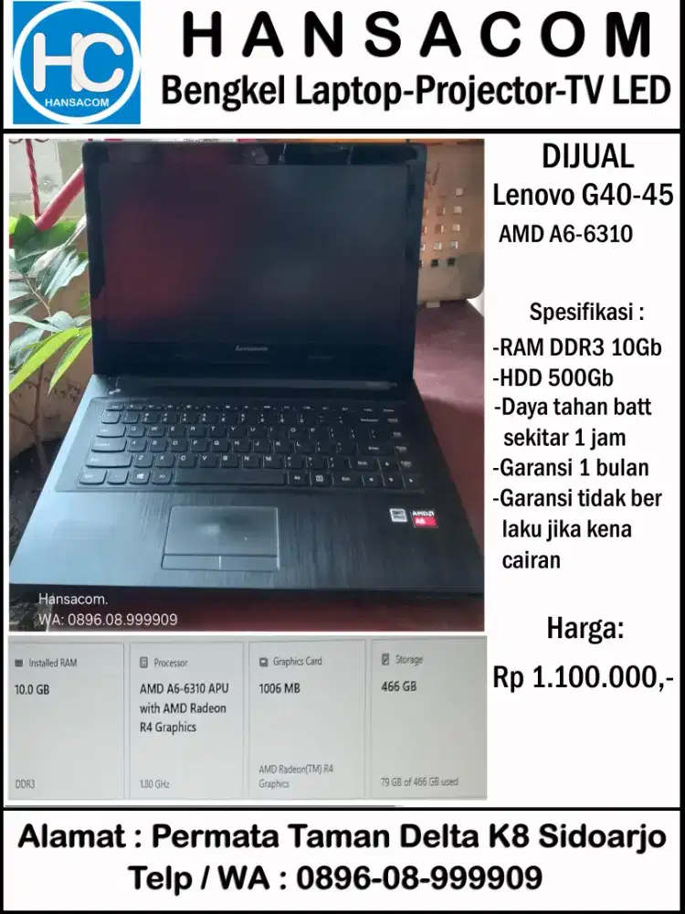 Dijual lenovo g40-45 amd a6