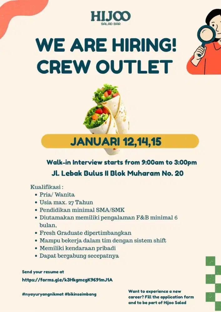 Dibutuhkan Part Time Crew Outlet