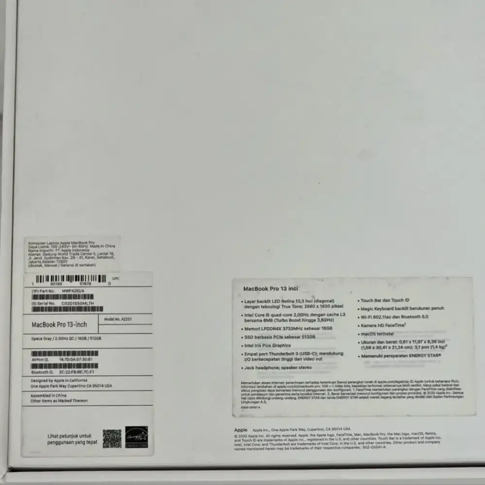 MacBook Pro 2020 Touch Bar 13 Inch 16GB RAM 512GB Intel Core i5 Quad