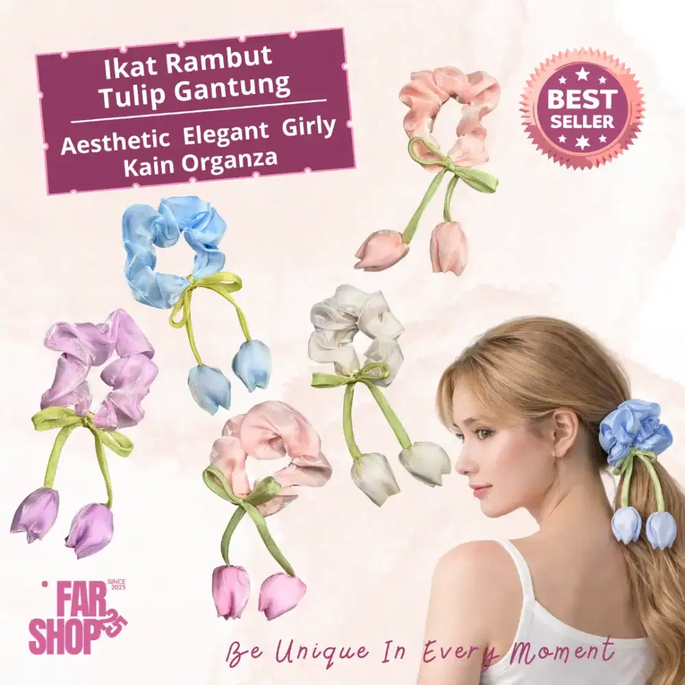 Ikat Rambut Wanita Tulip Pita Gantung Organza Murah Aesthetic Elegant