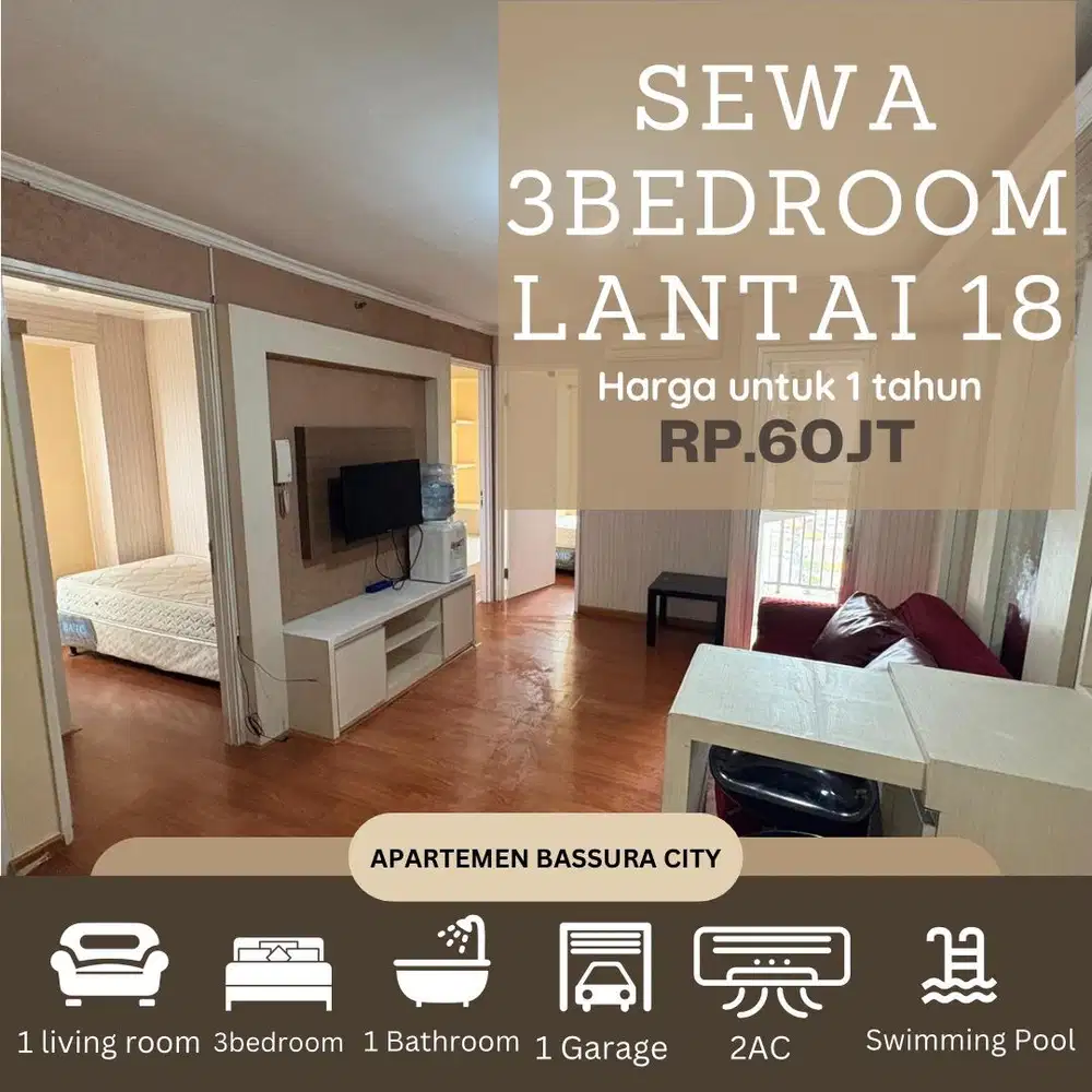 sewa 3 kamar full furnis lengkap dekat mall apartemen bassura city