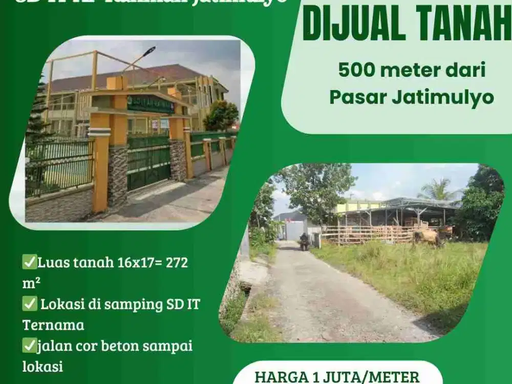 Tanah dijual murah lokasi di belakang pasar Jatimulyo