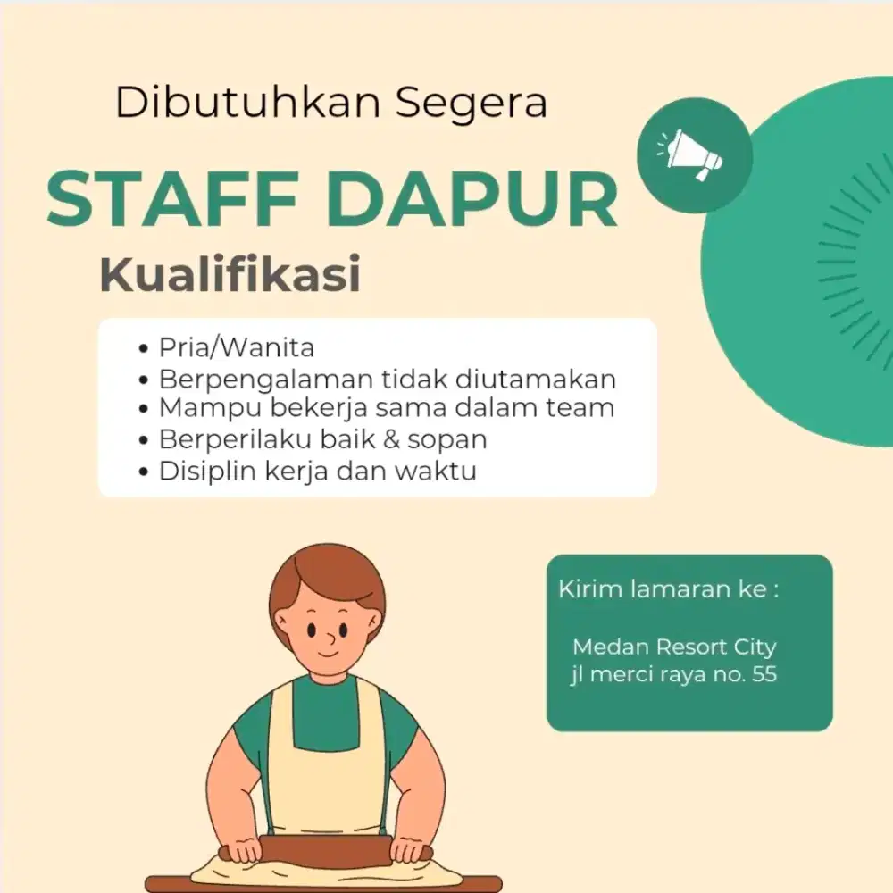 LOWONGAN KITCHEN STAFF / STAF DAPUR