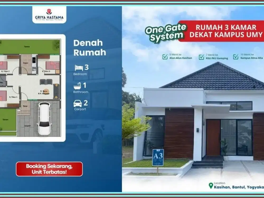 Rumah Tiga Kamar Playground Luas Kasihan Bantul