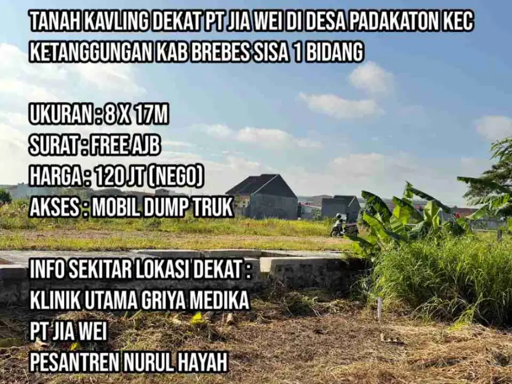 Tanah Kavling Dekat PT Jia Wei Di Desa Padakaton Ketanggungan Brebes Sisa 1 Bidang