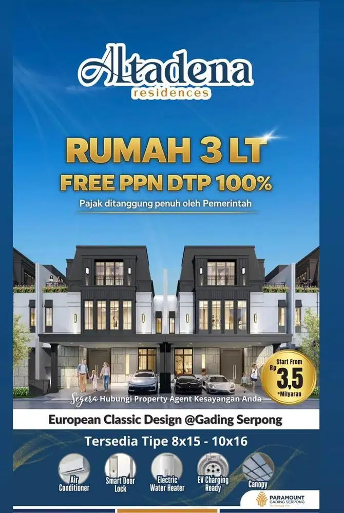 Rumah 3 Lantai Desain Eropa Klasik di Gading Serpong