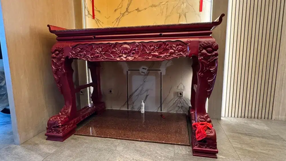 Meja Sembahyang Kayu Jati Asli Ukir, Tanpa Mata Kayu, Tanpa Paku