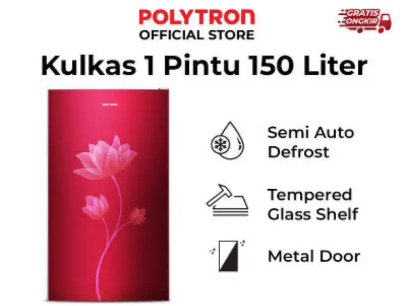 Kulkas polytron bunga merah