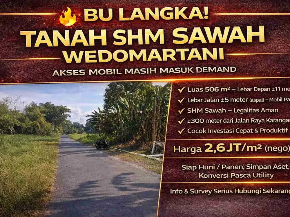 BU Langka! Tanah SHM Sawah Wedomartani – Akses Mobil, Harga Masih Masuk