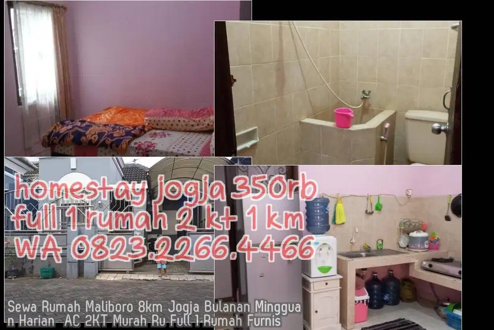 Sewa Rumah Maliboro 8km Jogja Bulanan Mingguan Harian  AC 2KT Murah Ru