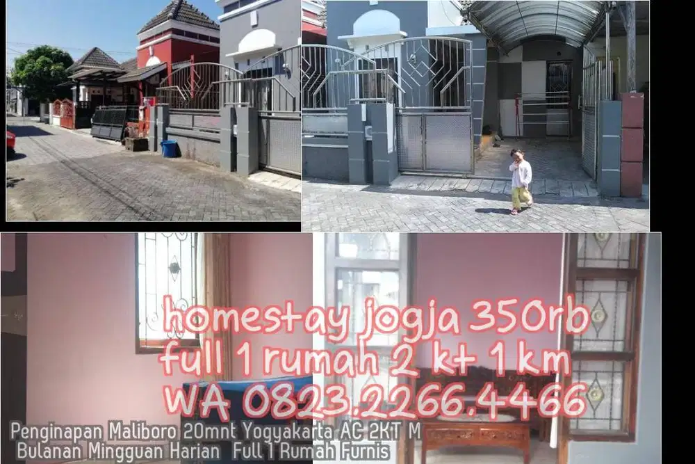 Penginapan Maliboro 20mnt Yogyakarta AC 2KT M Bulanan Mingguan Harian