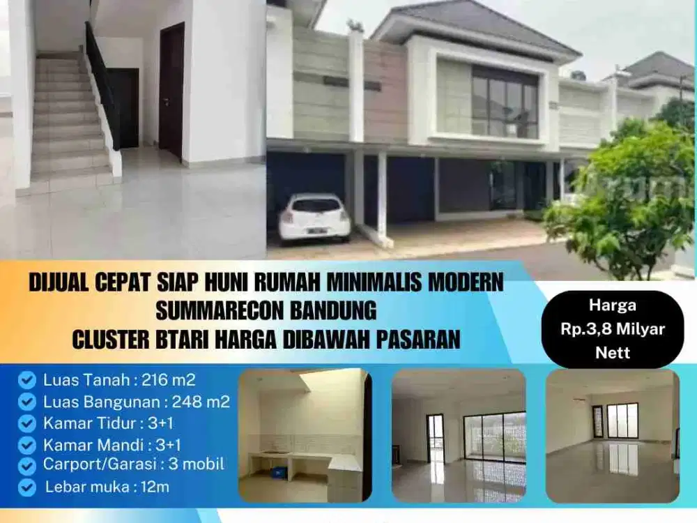 Dijual Rumah Minimalis Modern
Summarecon Bandung
Cluster Btari Siap Huni Harga Dibawah Pasaran