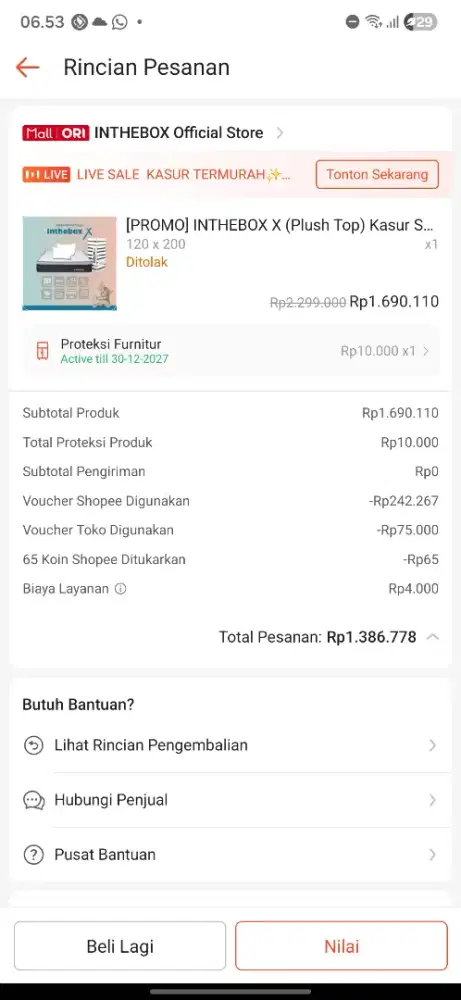 Kasur IntheBox X (Plush Top) + Free Kasur Bed To Go + Bantal