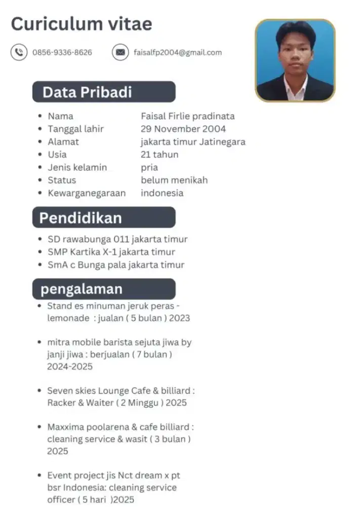 butuh lowongan ( gaji bisa harian / perminggu )