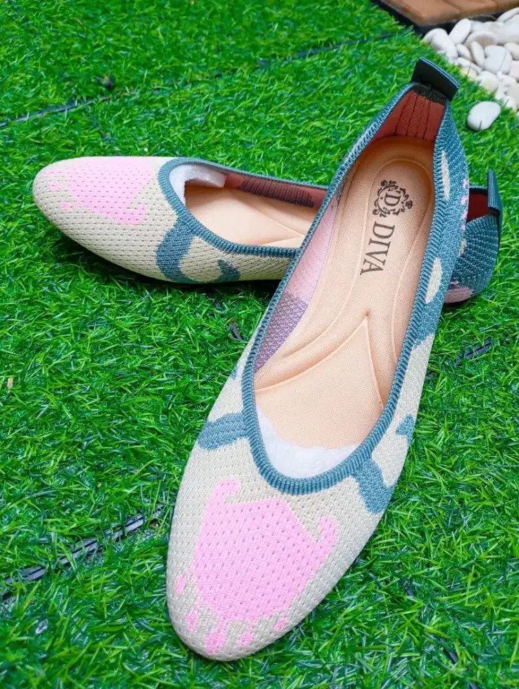 Sepatu slip on rajut import flat shoes