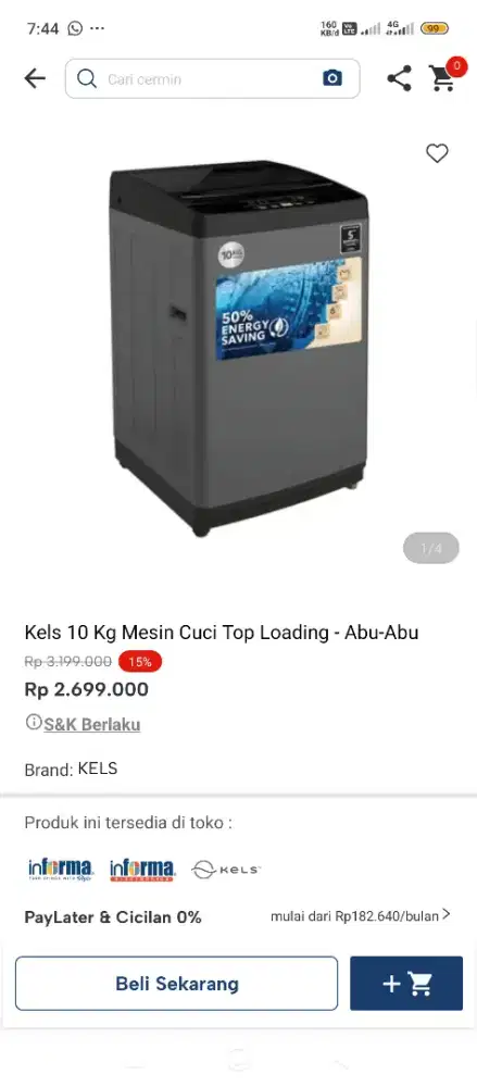 Meain cuci merek kels 10kg bisa cicilan tanpa dp
