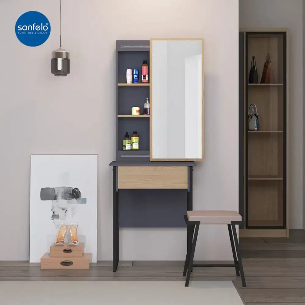 Meja rias minimalis siantano kaki besi kaca geser/lemari rias/rak rias