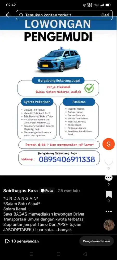 Di butuhkan driver segera